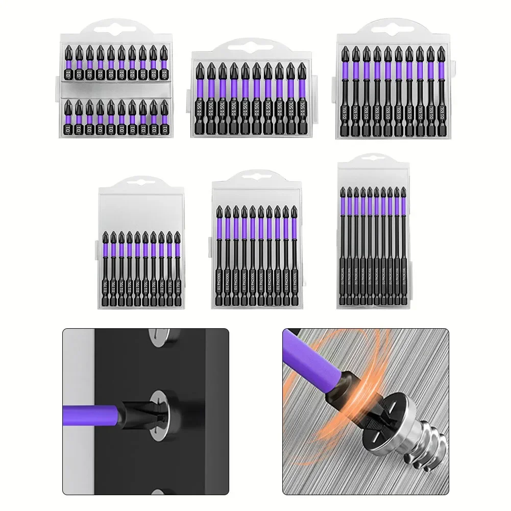 10/20pcs Non-Slip PH2 Magnetic Batch Head Cross Screwdriver Bits Hardness 25mm-150mm Impact-Drill Screwdriver Bit