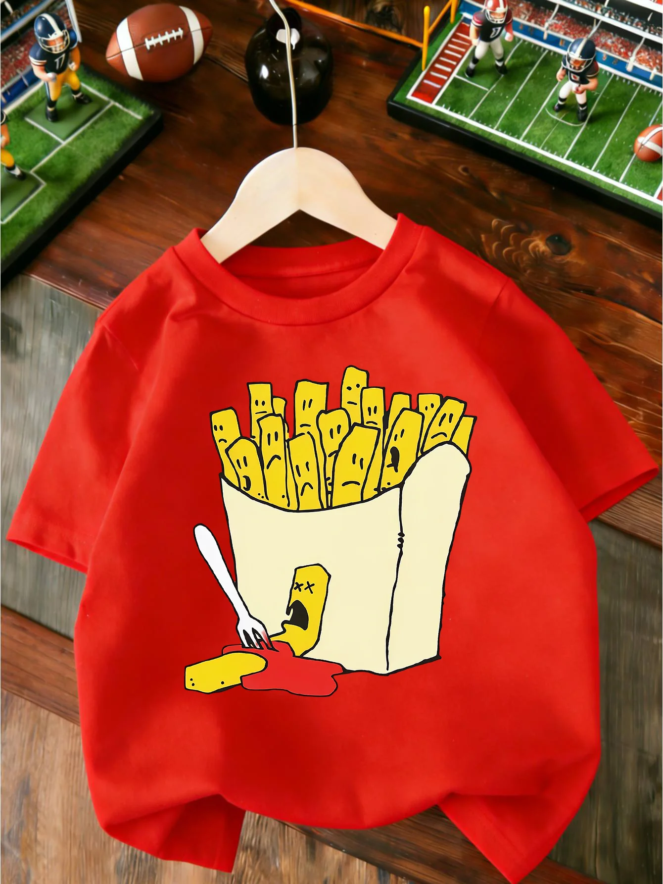 Funny Patterns Children's T-shirts Funny French Fries Printed Tops Trendy and Funny Daily Versatile Parent-child Clothing
