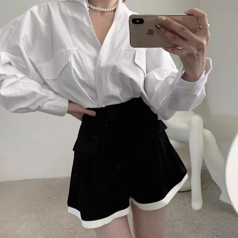 

Шикарный весенний комплект Cross V-Ne Long Sve irt с высокой талией, цветная блузка с широкими штанинами, модный женский наряд Ele