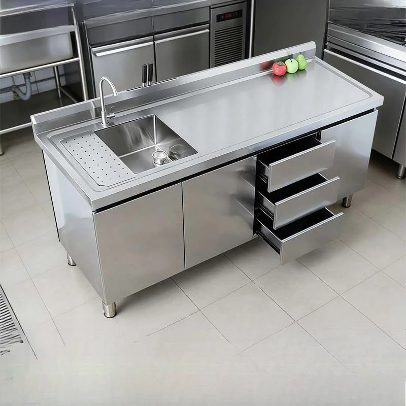 304 custom stainless steel, fruit shop cutting and washing integrated pool operation table