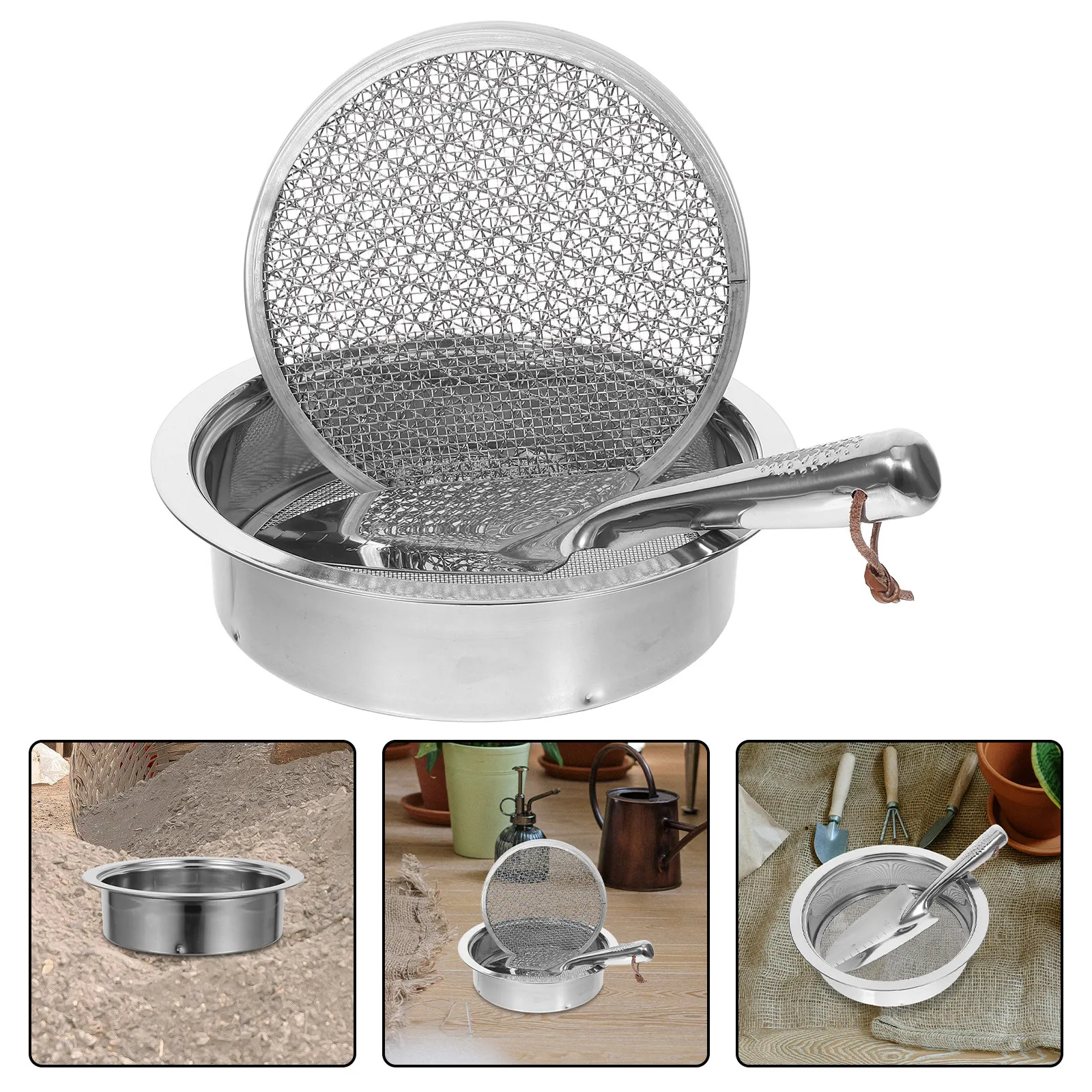 1Set Soil Sieve Set Stainless Steel Sifter Gardening Multiple Mesh Sizes Stones Compost Dirt Sifting