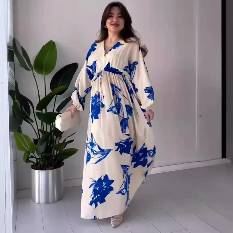 

Spring New Floral Print Elegant French Style Long Dress For Women Fashion Boho Maxi Dress With Flowy Design Perfect For Casual