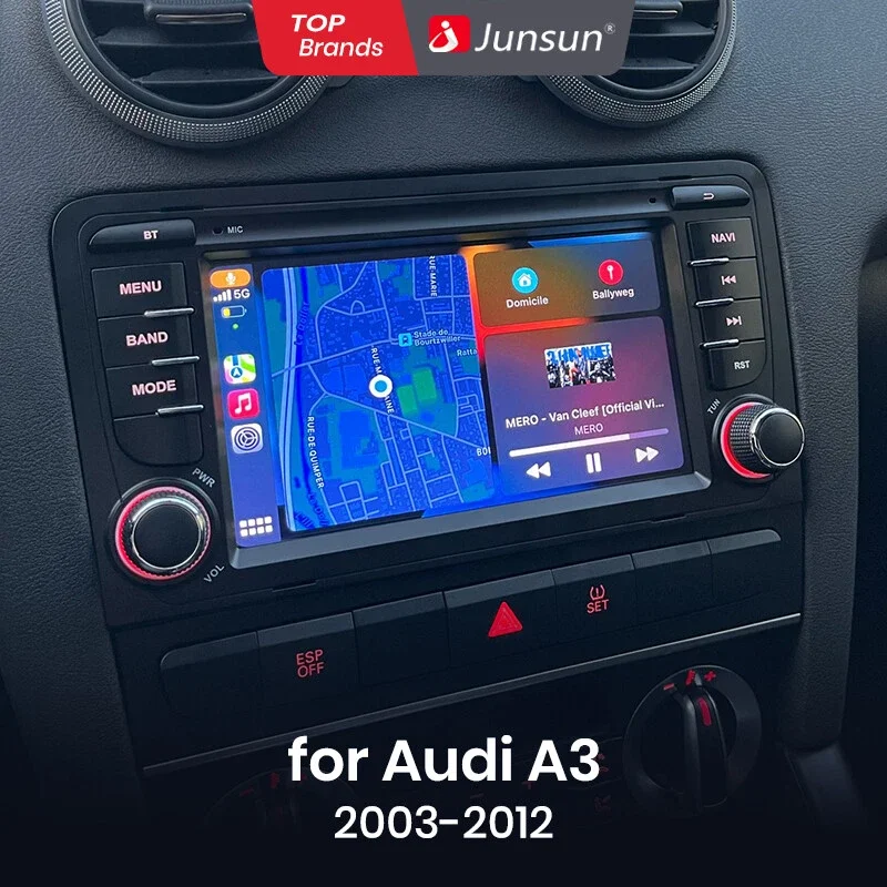 Autoradio Android Junsun 7 pouces pour Audi A3 8P S3 2003-2012, CarPlay, système multimédia intelligent, 4G, GPS, RDS, DSP, DAB+, lecteur 8 cœurs