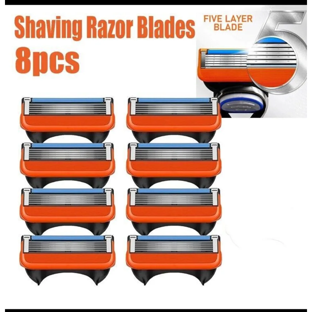 8PCS For Fusion 5-Layer Men's Razor Blade Refills Orange In Stock US