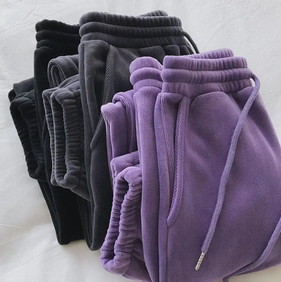 

100KG Wear Purple Plush Thick Wide Leg Pants 2022 Winter Warm Casual Pants Fleece Trousers High Waist Loose Straight Pants Women