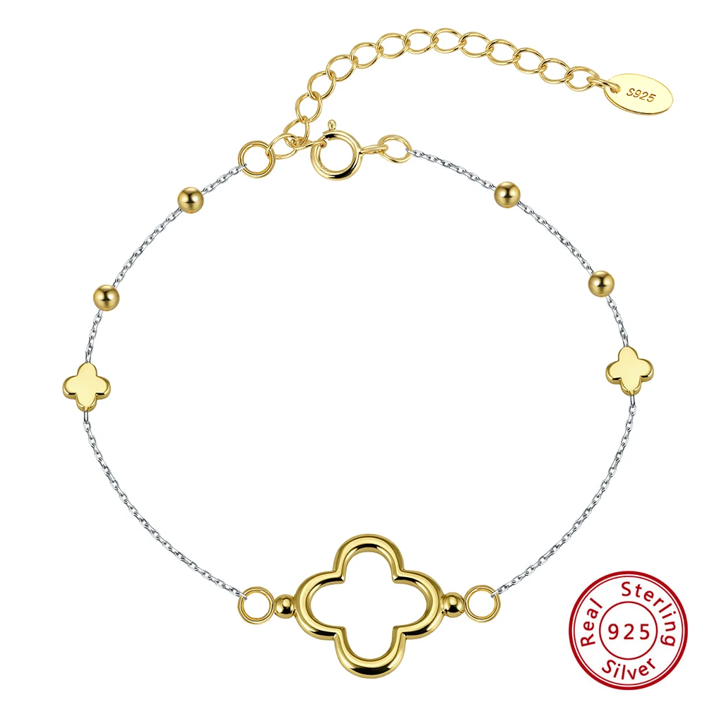 

KISS MANDY 925 Sterling Silver Clover Charm Bracelet Luxury FourLeaf Flower Bracelet Jewelry Women Valentine Day Gifts GAB02