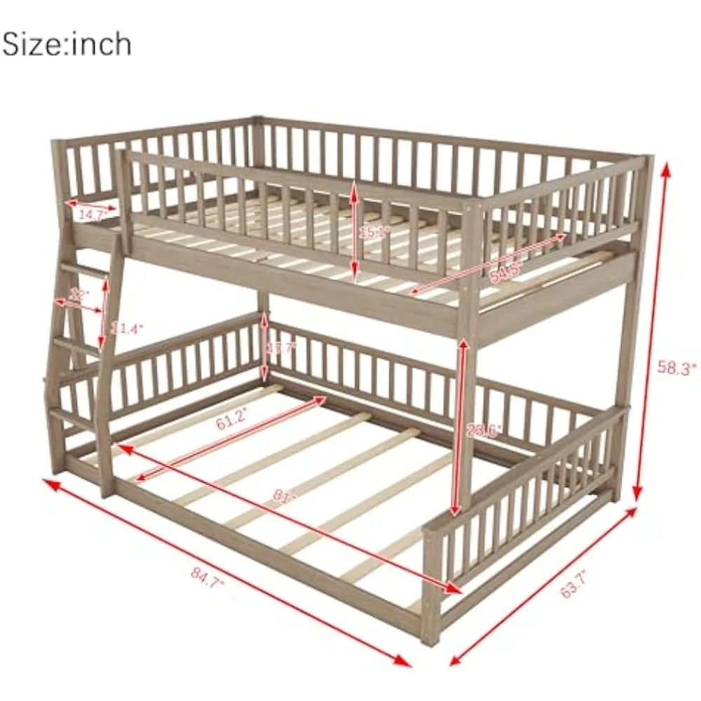 "GDFStudio XL サイズ クイーン オーバー フル二段ベッド - 取り外し可能、はしご & ガードレール、ウォールナット材フレーム、省スペースデザイン"