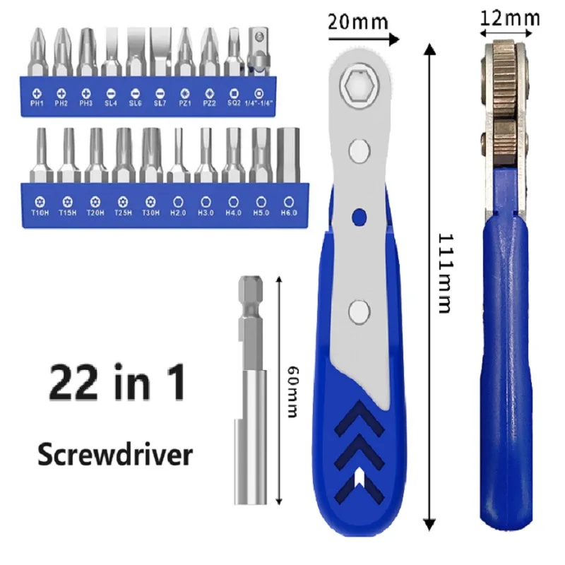 Two-way ratchet 22 in 1 Screwdriver Dual Purpose Wrench Ratchet Positive and Negative Hexagonal Multifunctional Maintenance Tool