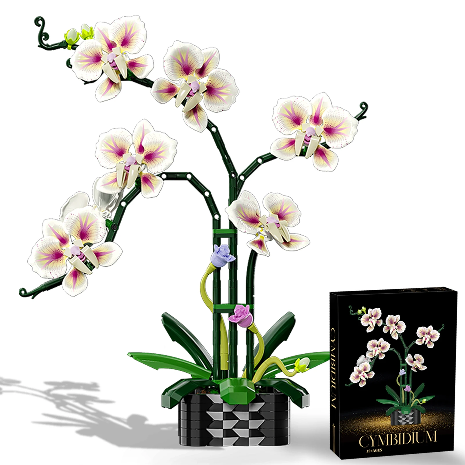 

White orchid building blocks, with patterned designs on the flower-shaped blocks, are suitable for home decoration and as Christ