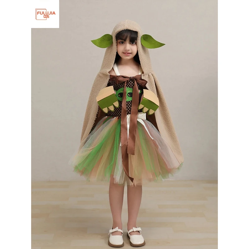 

Fulujiacos Yoda Cosplay Tutu Dress for Girls Costume Dress Cloak