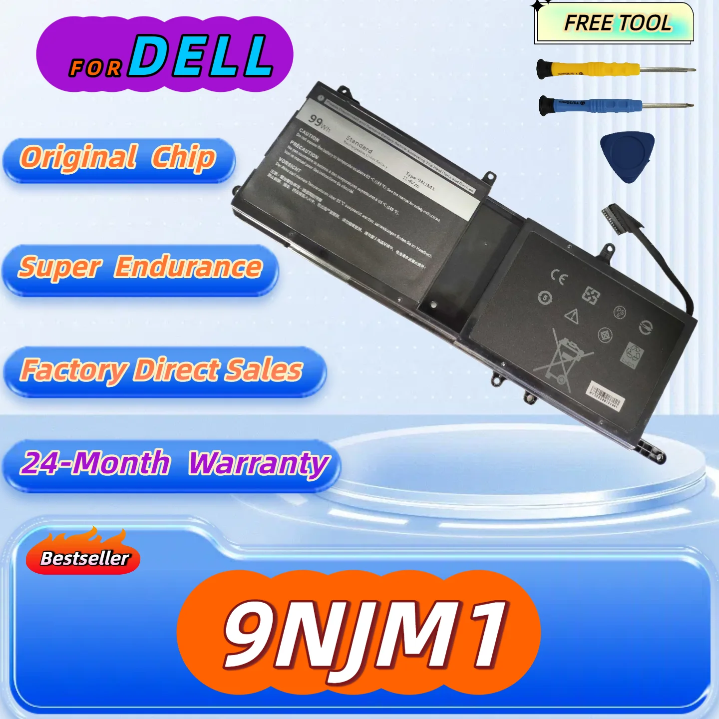 

9NJM1 Laptop Battery 8684mAh For DELL Alienware 15 R3 R4 17 R4 R5 Series P31E P69F 44T2R HF250 MG2YH Free Tool+24M Warranty