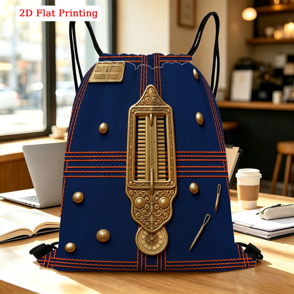 Vintage Brass Thermometer Denim Drawstring Backpack, Travel Shoe Bag, Fitness Sports Backpack, Outdoor