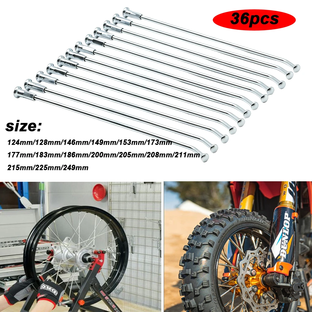 Image of 36 Stück Motorrad-Speichen, 124mm-249mm, 9G, 3,5mm Durchmesser, gebogen, für Motocross, Dirt Bike, E-Bike, Kinderfahrradfelgen