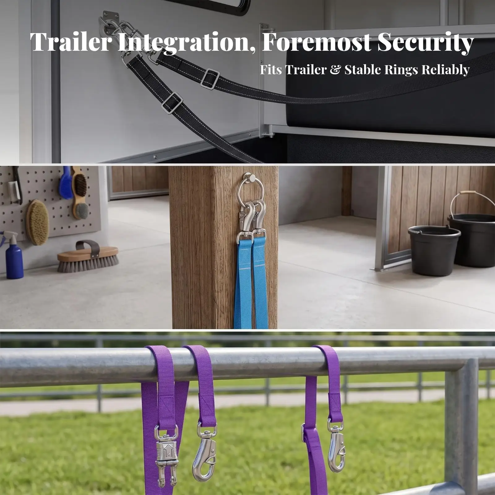 Heavy Duty Horse Trailer Tie Strap Nylon Snap Hook Adjustable Quick Closure Tie Down Straps for Stable Grooming Transport