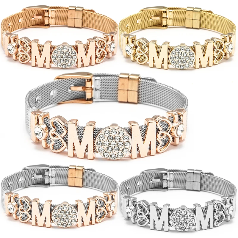 Stainless Steel MOM Heart To Heart Bracelets With Keeper Bracelets Bangles For Women Men Mother Fashion Jewelry Gift