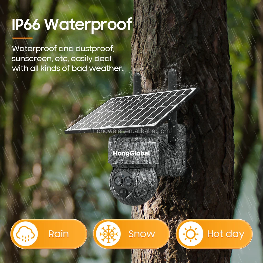 HongGlobal 6MP Camouflage Dual Lens Wireless Solar PTZ Surveil Camera Ubox 12X Zoom 4G Sim Card WiFi Security Solar CCTV Camera