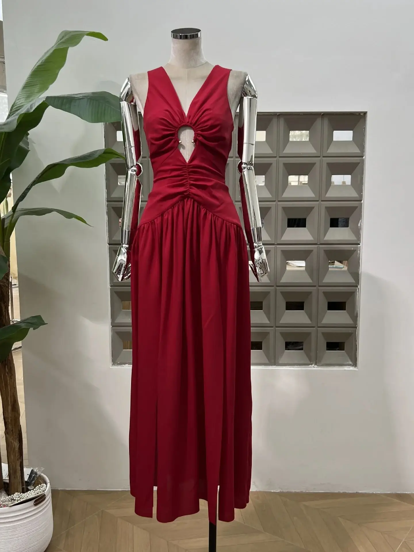 

Элегантные шикарные модные женские платья с длинным стилем и v-образным вырезом, кружевное вечернее платье с рюшами и высоким разрезом, коктейльное вечернее платье, новый стиль, формальное