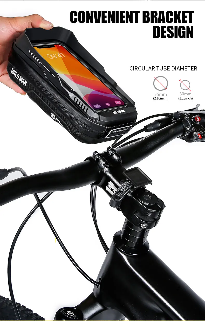 WILD MAN XT3 Bicycle Phone Bag Quick Release Handlebar Stem Mount TPU Touchscreen Window Hard Shell Zipper Storage Cycling Pouch