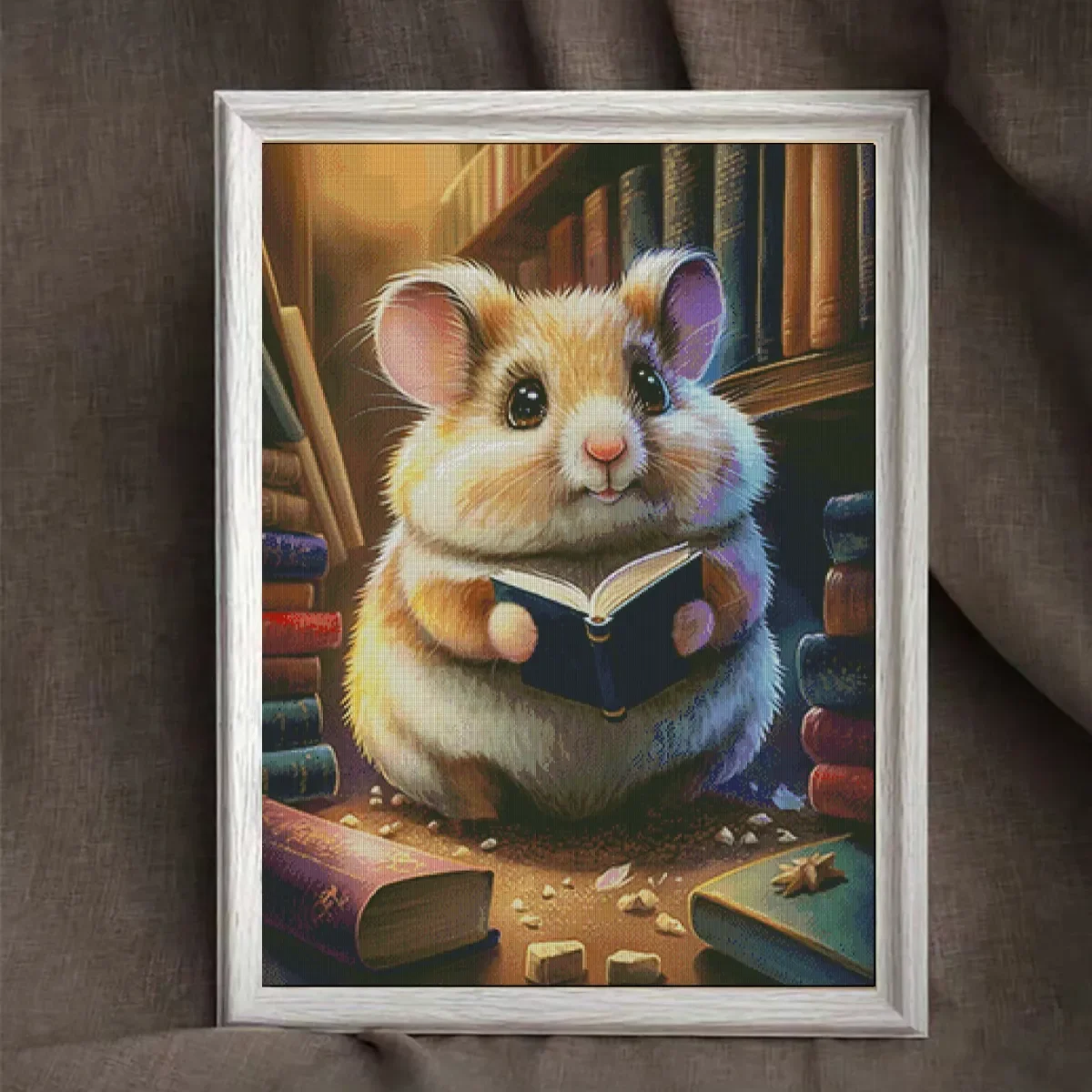 [ZZ3572-Knowledgeable Little Hamster] DIY Cross Stitch Kit 14CT 16CT, Embroidery Craft Supplies, Preprinted Fabric