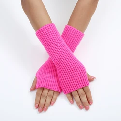 y2k Women Arm Warmers Japanese Harajuku Solid Color Sleeves Goth Knitted Fingerless Gloves Wrist Sleeves Girls Anime Gloves