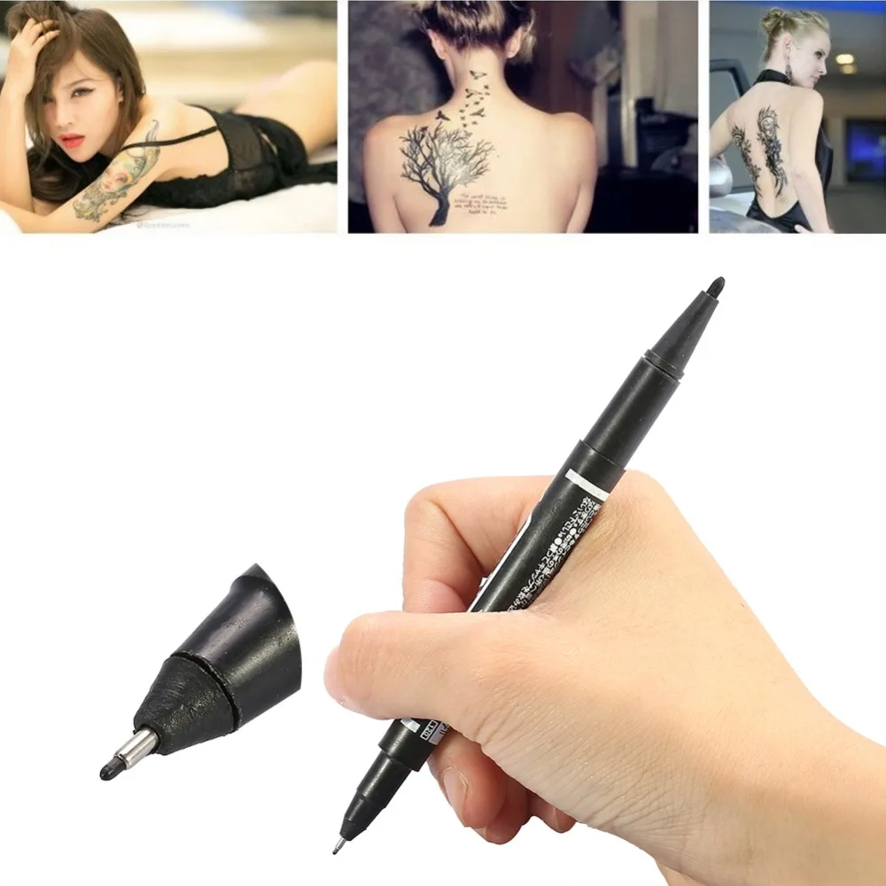 10 Stuks Zwart Dual-Tip Tattoo Skin Marker Pen Piercing Body Positionering Markering Tools Tattoo Permanente Make-Up Accessoires Benodigdheden