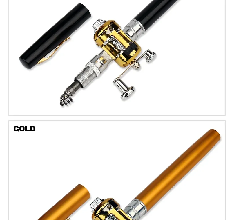[Zubehör für Angelruten rollen] Tragbare Taschen-Teleskop-Angelrute rolle Full Kit Stift form Stange 96cm für Angel anfänger – Detail 4