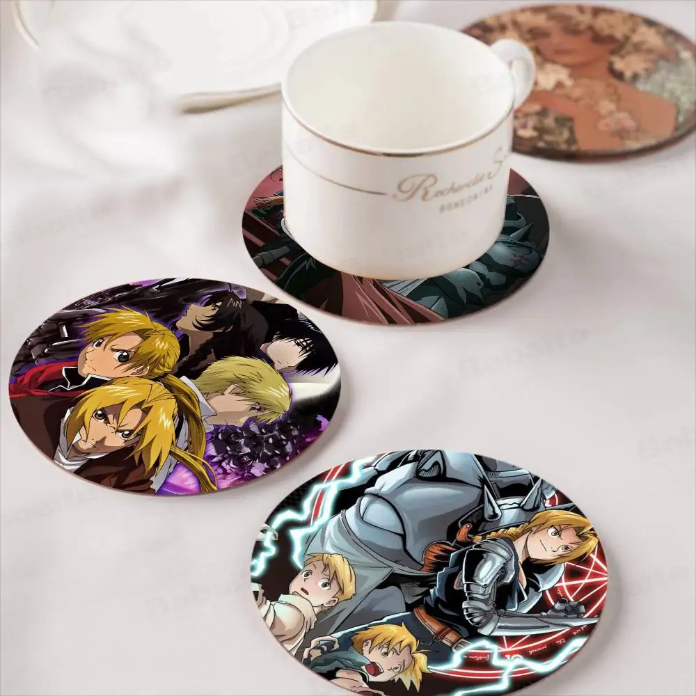 F-Fullmetal Alchemist Anime Themed Wooden Coaster Non-Slip Heat-Resistant Fun Dining Table Decoration Cafe Restaurant Gifts