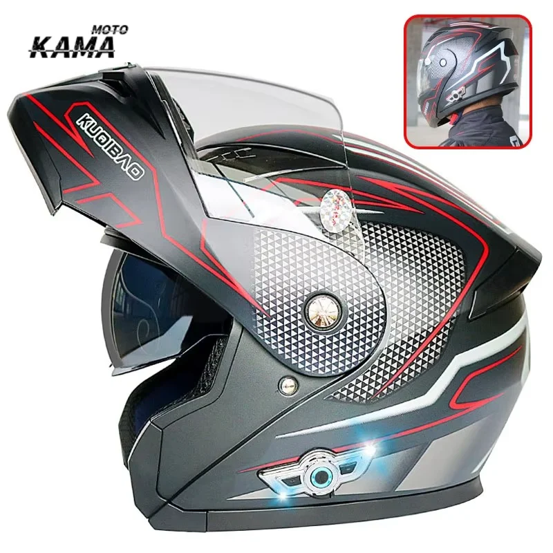 Bluetooth-Motorradhelm für Männer und Frauen, hochklappbar, wasserdicht, längere Lebensdauer, doppelt kratzfest, beschlagfreie Visiere, Casco Casque Moto