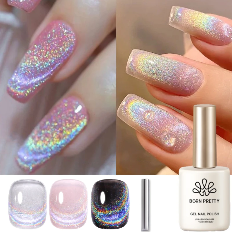 

BORN PRETTY 15 мл Радужный кот Магнитный гель-лак для ногтей Голографический фототерапевтический полуперманентный дизайн ногтей DlY для салона дома