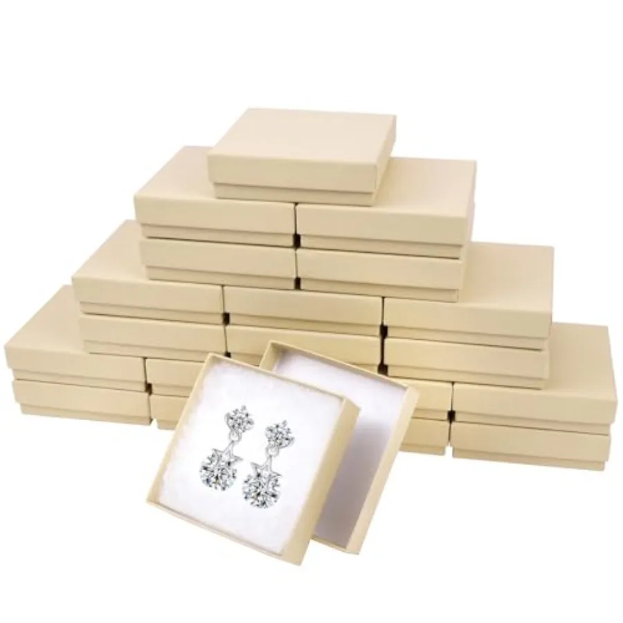 Cardboard Jewelry Gift Boxes, 20 Pack, Bulk Cotton Filled Small Jewelry Boxes with Lids for Necklace Ring Bracelet Earring Disp