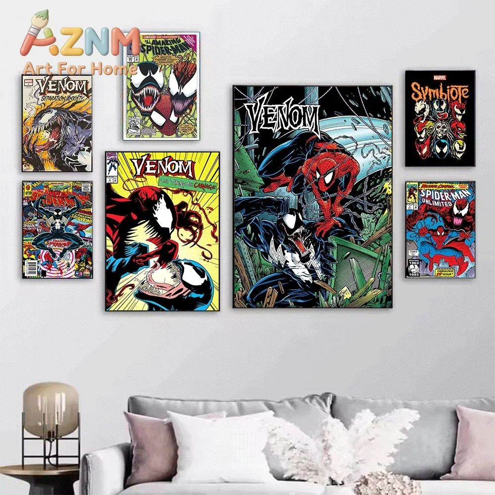 Venom Lethal Protector Vintage Comic Cover Canvas Wall Art Unframed Single Canvas Print Superhero Poster Home Bedroom Living R
