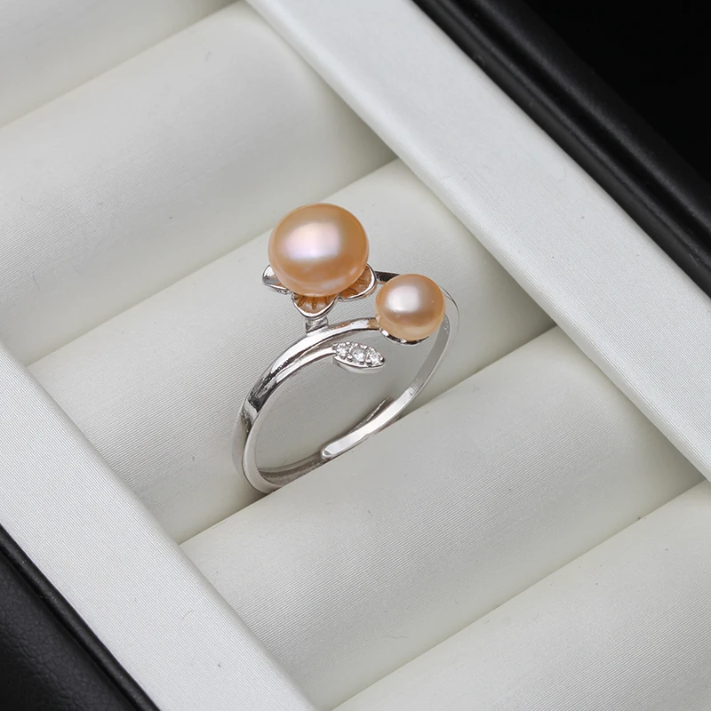 Real Freshwater Natural Pearl Rings,Wedding Cute 925 Silver Rings Women Anniversary Party White Pink Black