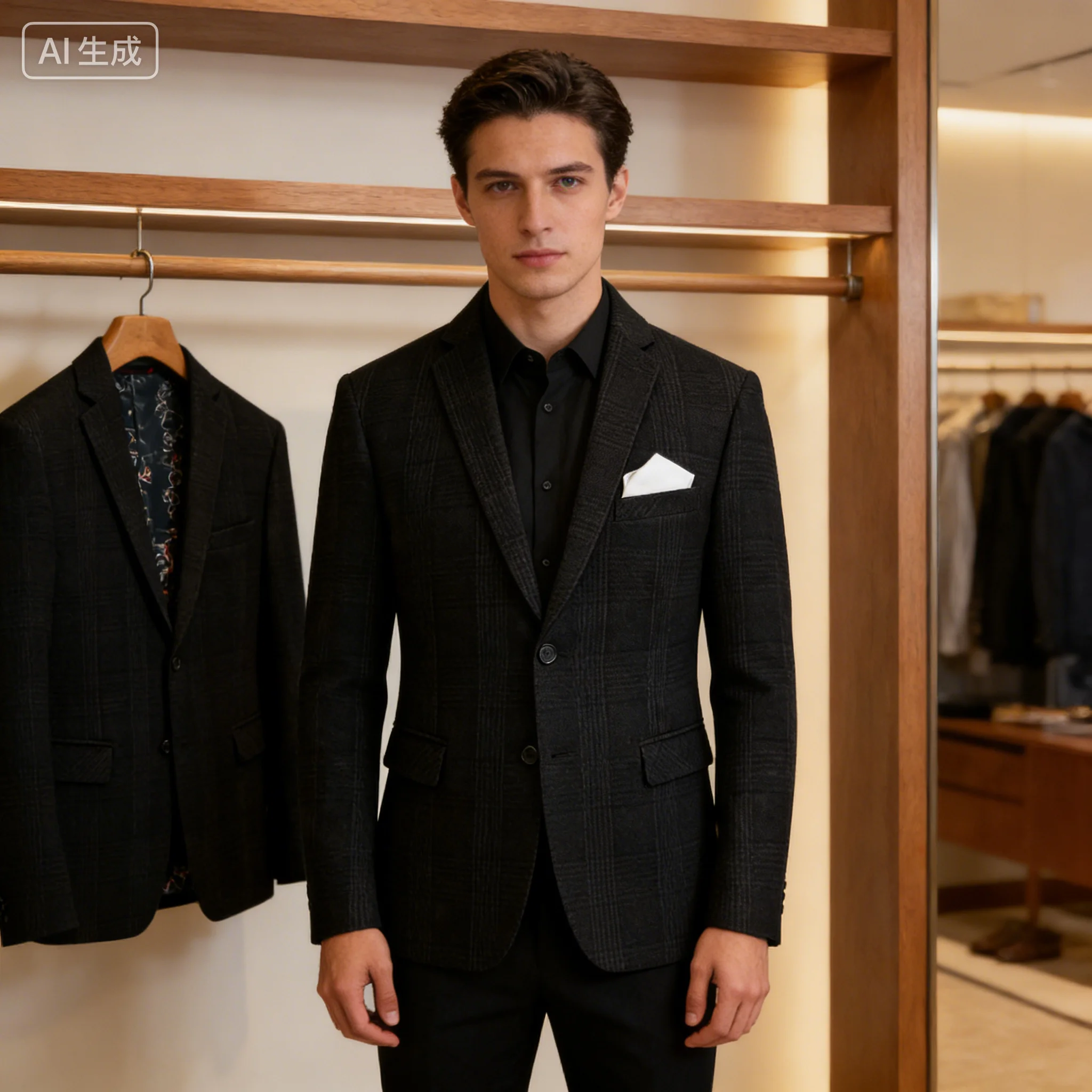 

Мужской клетчатый блейзер из смесовой шерсти для осени и зимы, стильный повседневный, серый, кэмел, темно-синий, проверенный стандарт, шерстяная смесь, термо