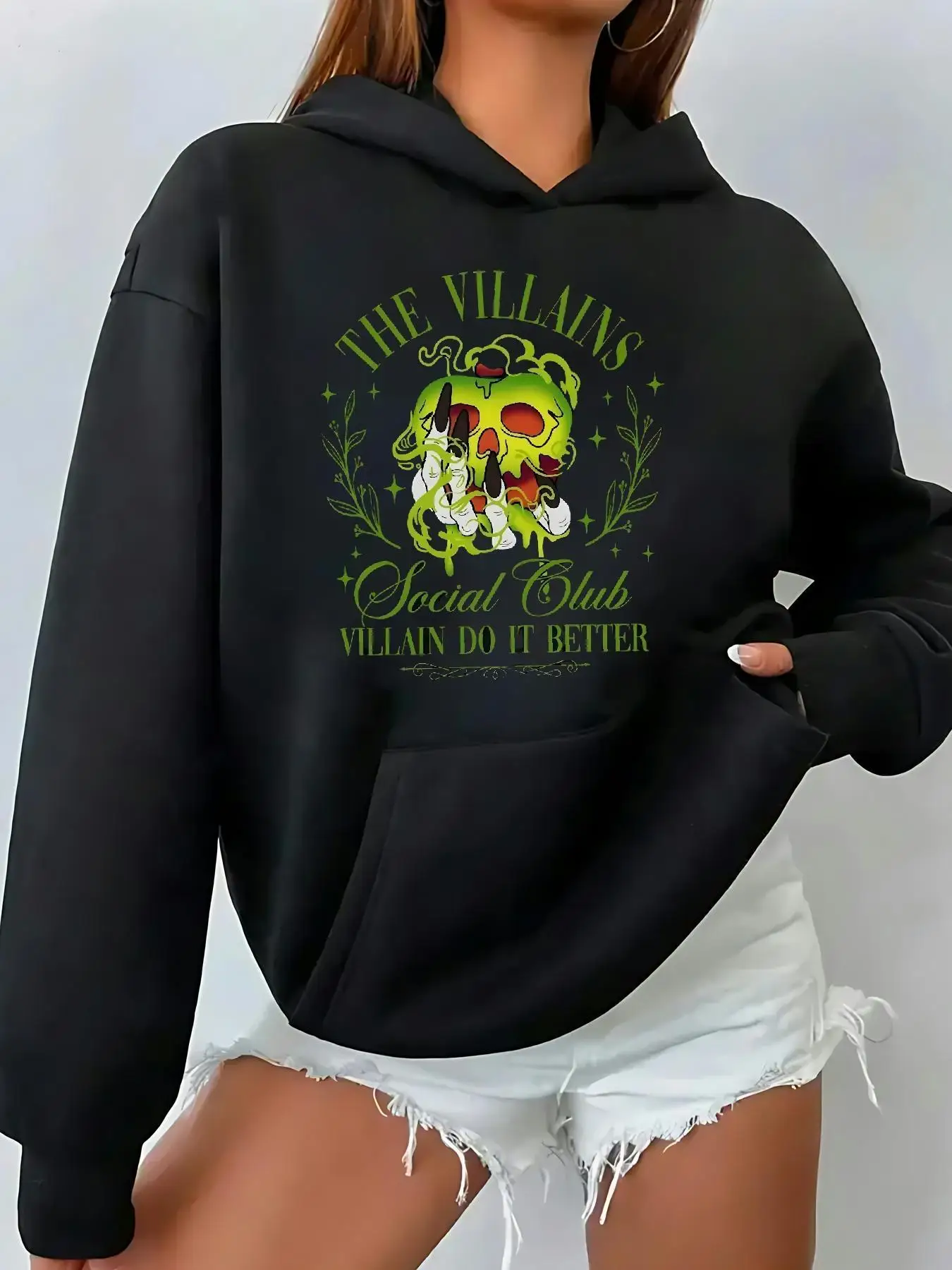 DISNEY Women's Officially Licensed Villains Social Club Hoodie - Evil Queen Apple & Maleficent Icon Design Sweatshirt