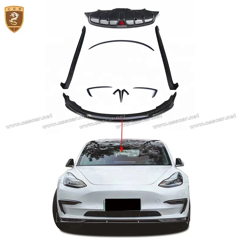 

3K Real Carbon Fiber Car Front Rear Lip Side Skirts Rear Spoiler Wing Body Kit For Tesla Model 3 Upgrade To Cmt Style