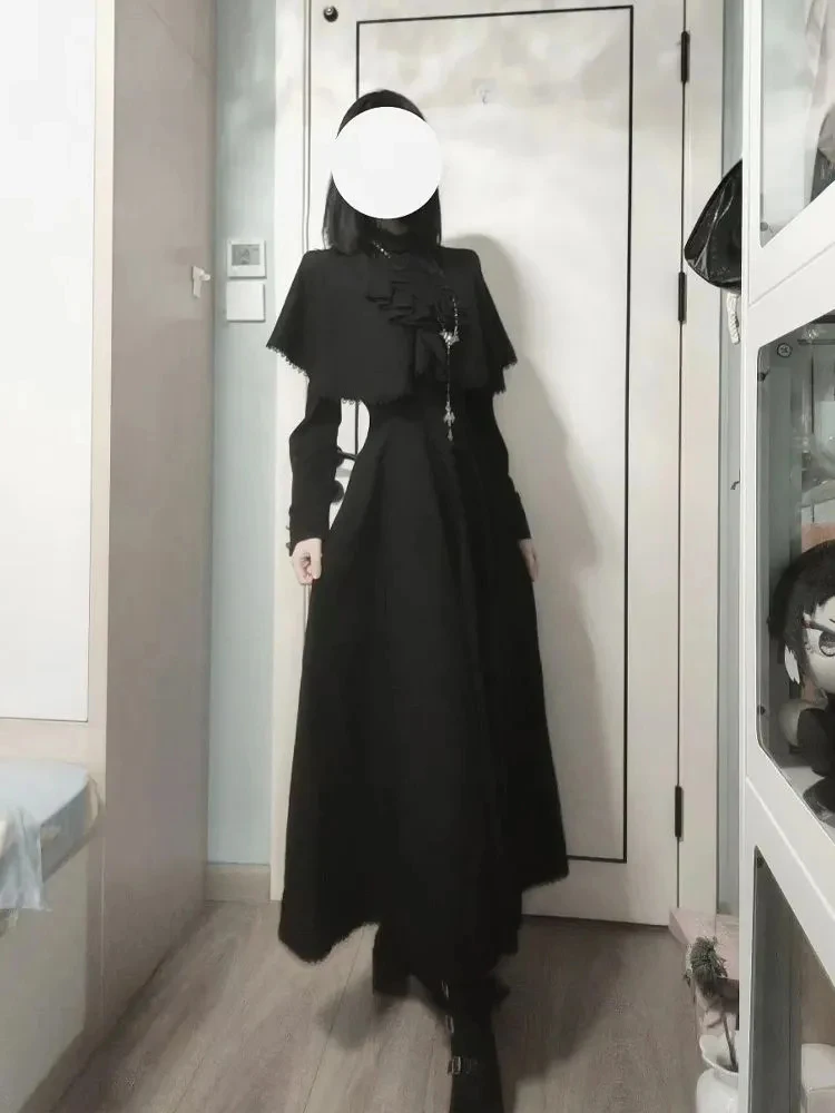 ชุดเซ็ตสองชิ้นสำหรับผู้หญิง สไตล์โกธิค ผ้าลูกไม้แต่งระบาย ทรงเอไลน์ คลุมไหล่ ลายแม่มด ให้เอฟเฟกต์กระชับสัดส่วน