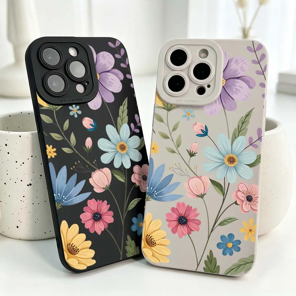 

Colorful Flower Bouquet Cover Silicone Case For iPhone 17 Air 16 15 14 13 12 11 Pro Max Plus Mini Soft Phone Case