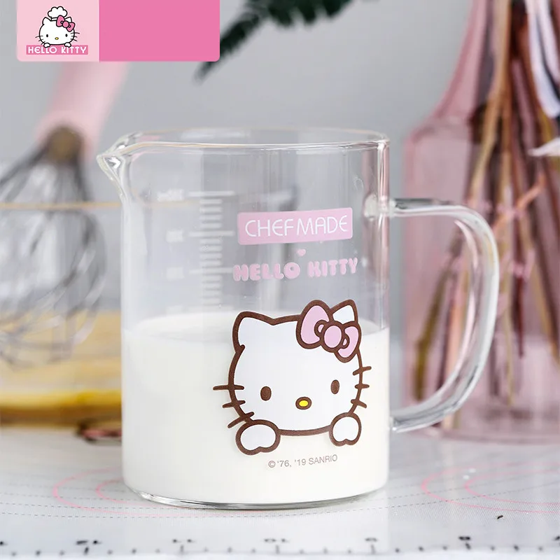 Hello Kitty Measuring Cup 350Ml Sanrio Graduated Cup Anime Glass Measuring Cup Size Scale Thickened with Handle Baking Tool Gift