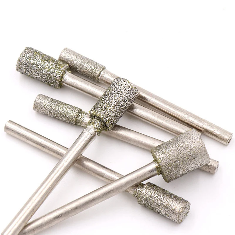 5Pcs 3mm Shank 3mm 4mm 5mm 6mm 8mm #60 grit Cylindrical Type Diamond Head Burr Grinding Engraving Bit for Dremel Rotary Tools