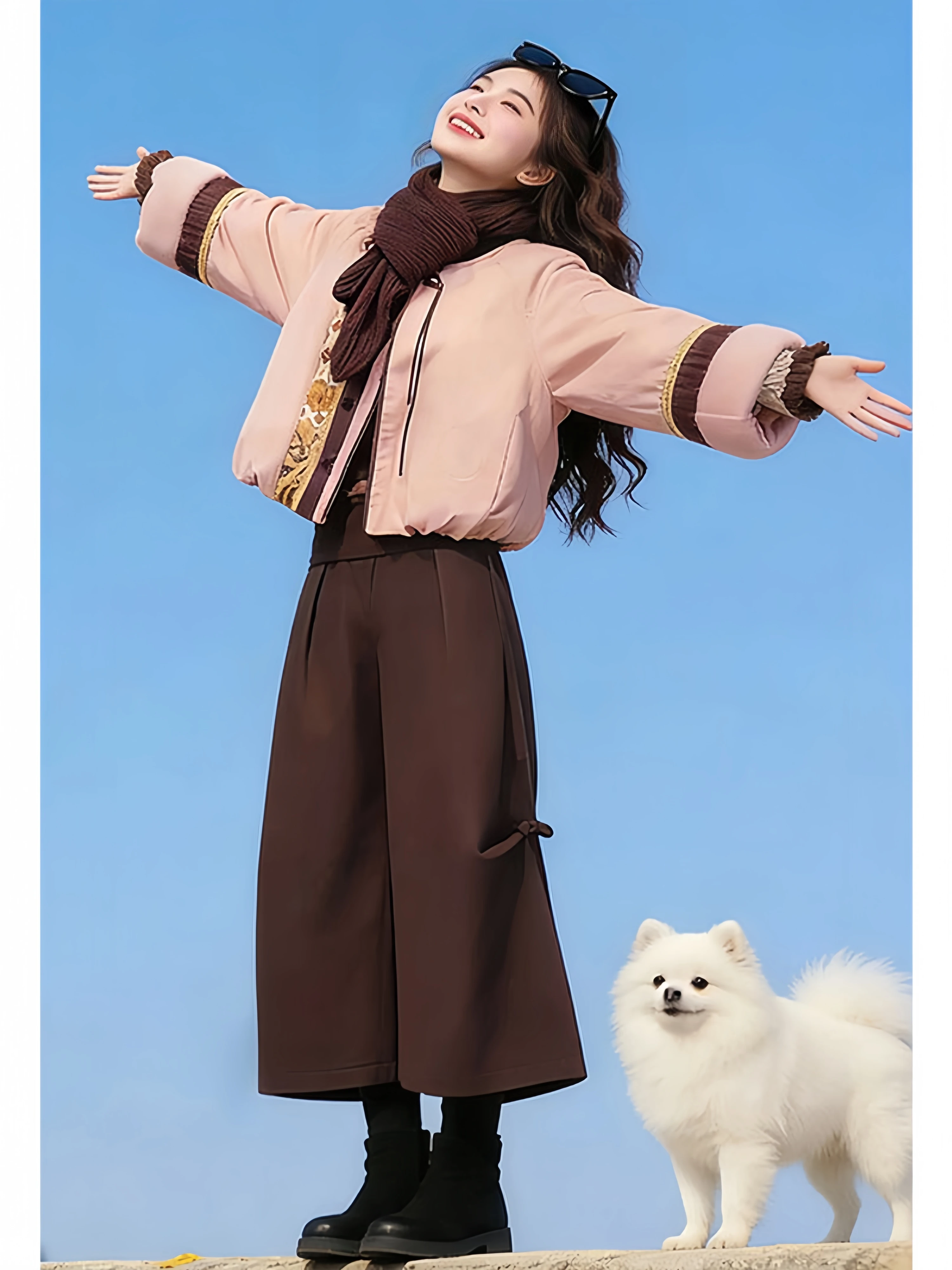 

Chic Winter Fashion Set Women's Loose Wide Leg Pants Cotton Jacket High Waist Zipper Closure Warm Thickened Autumn Winter Set