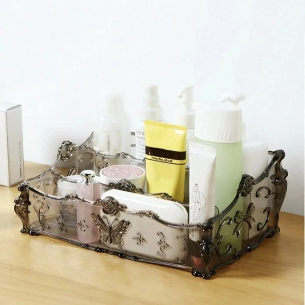 

Plastic Makeup Organizer European Style Clear Flower Makeup Brush Holder Large Capacity Multi Grid Desktop Display Case