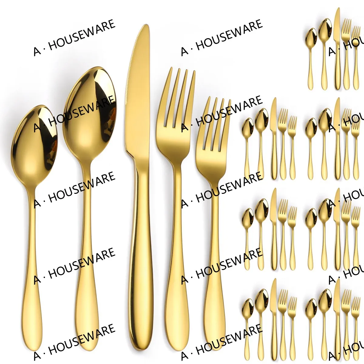 A · HOUSEWARE 40-Piece Heavy Silverware Set for 8 Stainless Steel Utensils Set, Elegant Cutlery Flatware Set for Kitchen Dishwas