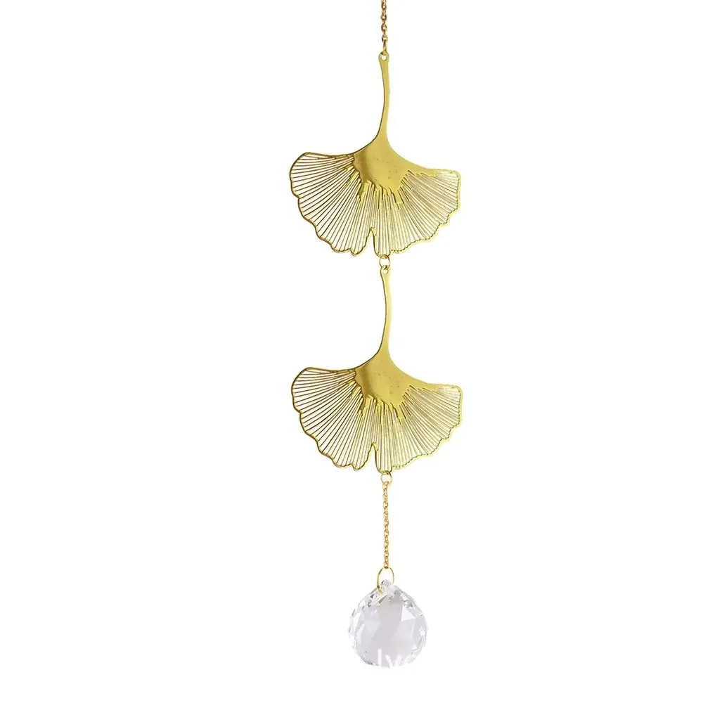 New Hanging Decoration Sun Catcher Lotus & Ginkgo Leaf Window Art Crystal Prism Gift Crystal Wind Chime Window