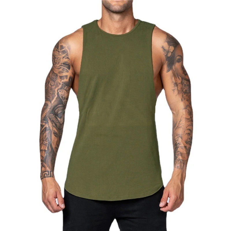 Gym Bodybuilding Muscle Sleeveless T-Shirt Mens Basketball Training Sport Tank Tops Cotton Breathable Cool Feeling Loose Vests