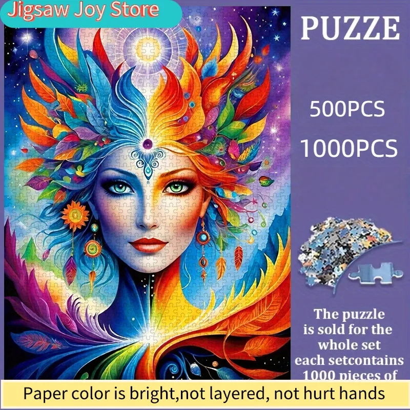 

puzzle, DIY paper puzzle, Dreamy Feather Goddess, Rainbow Goddess Puzzle, Artistic Puzzle, Thickened White Card Material, Sui