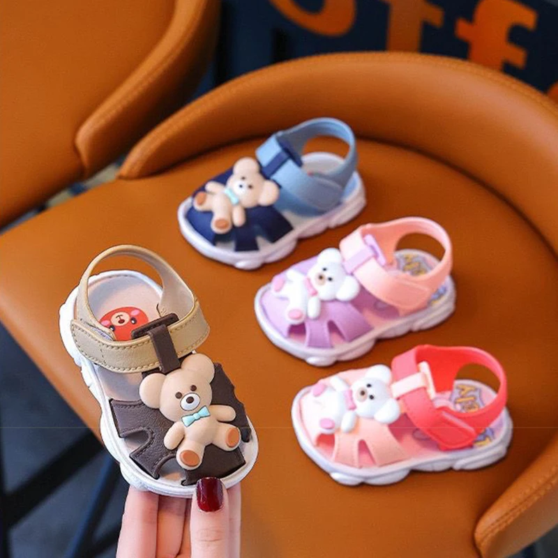 

Children's Sandals Boys Girls' Kids Anti Slip Soft Soled Casual Shoes Summer Babys Wearing External Cartoon Cute Bear Prewalkers