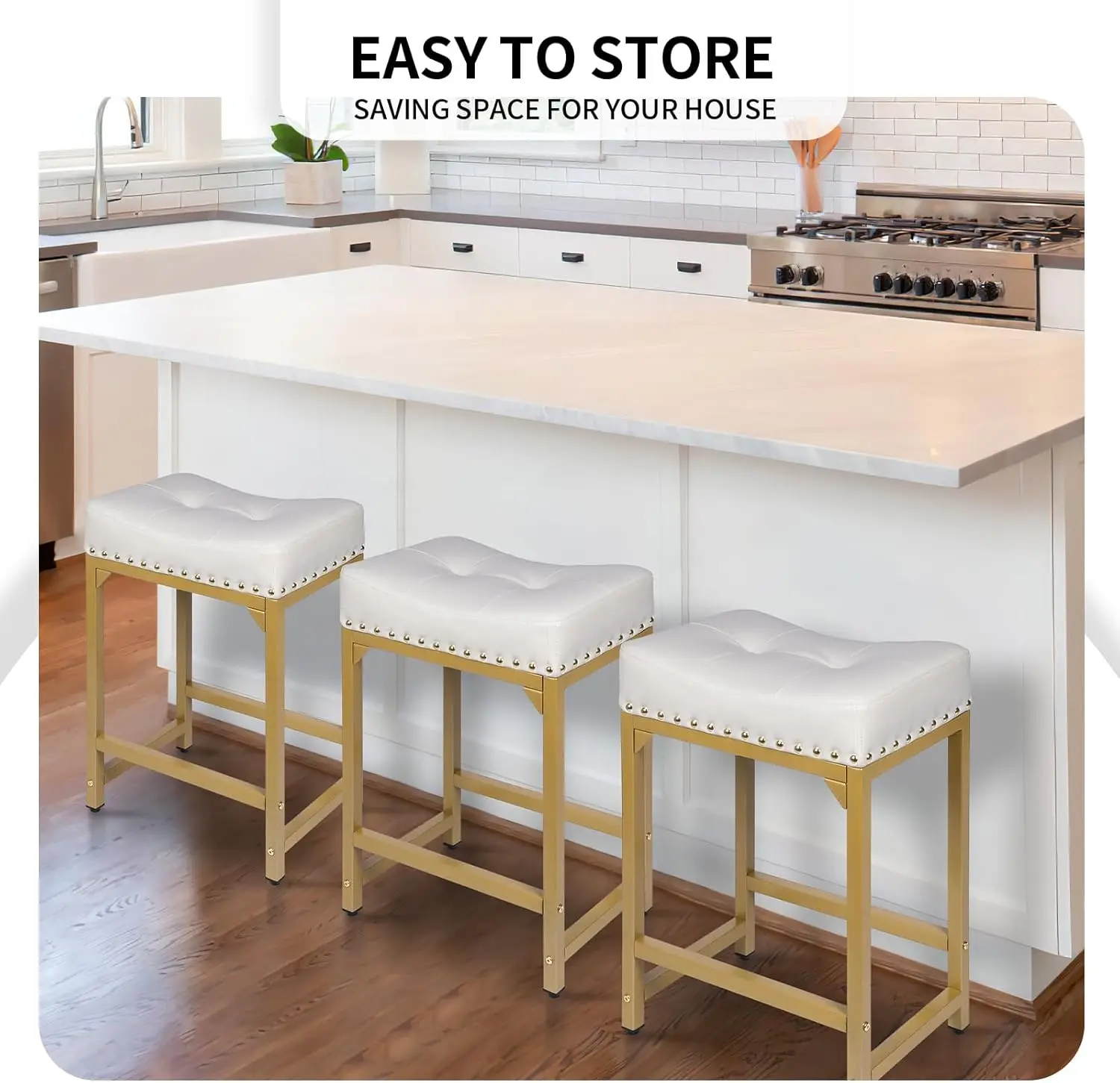 Set of 4 Counter Height,  Gold Bar Stools for Kitchen Island, 24 Inch Modern Counter Stools Set of 4 Backless Barstools Stools