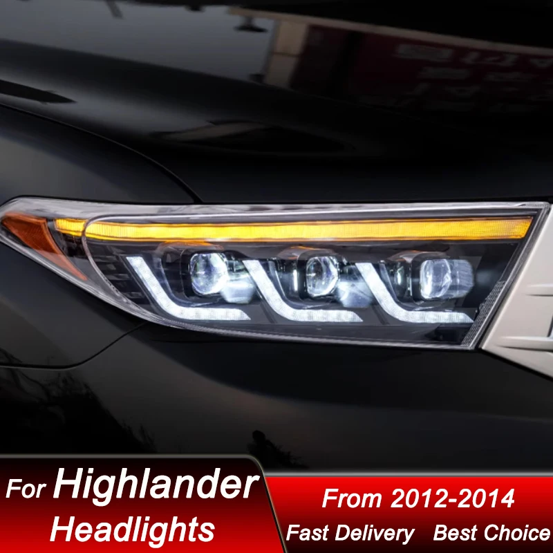 المصابيح الأمامية للسيارة تويوتا هايلاندر 2012-2014 لكزس نمط كامل LED كشافات الجمعية ترقية عدسة العارض اكسسوارات عدة
