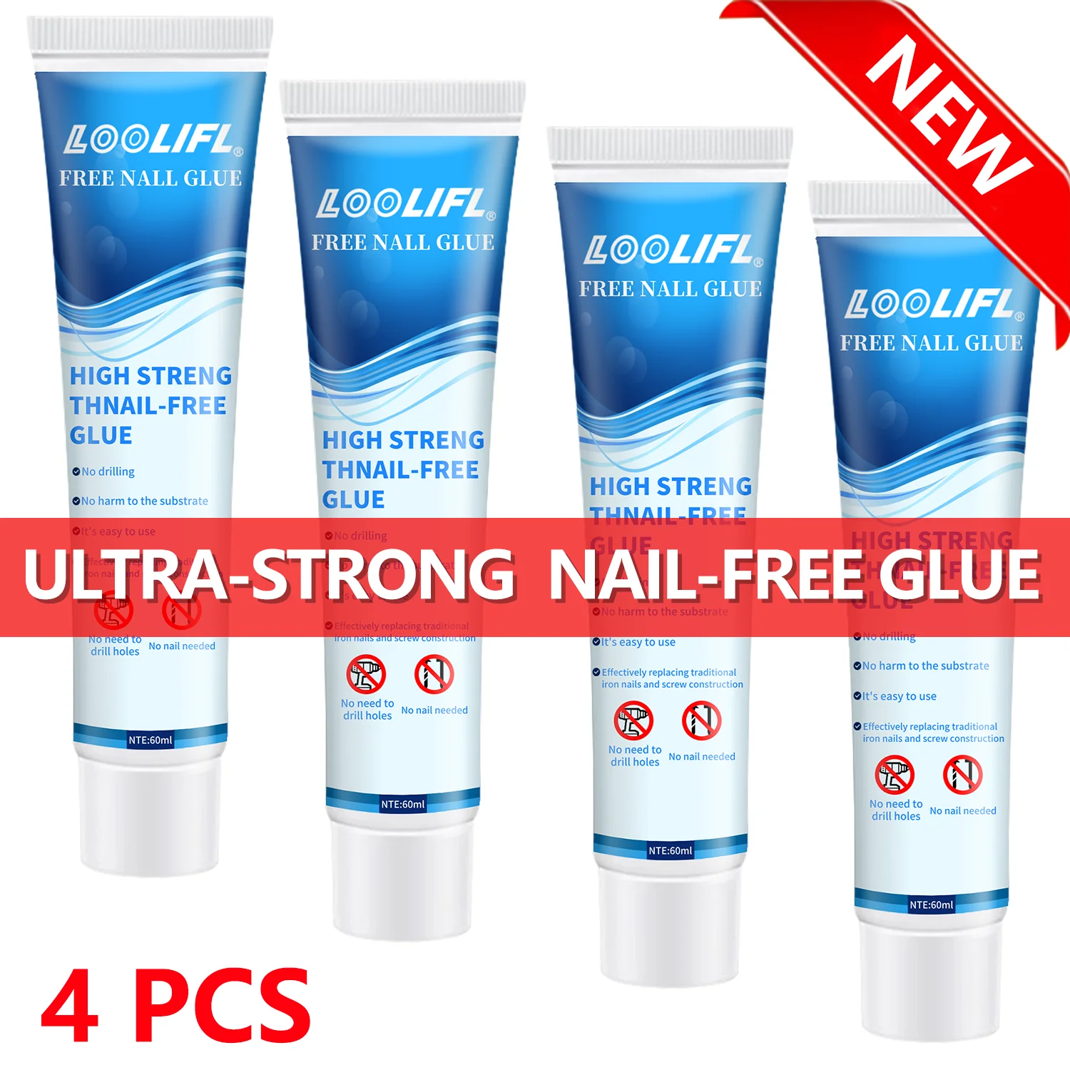 LOOLIFL4PC super glue Super Waterproof Heavy Duty Non-Nail Adhesive Waterproof Universal Nail-Free Glue for Wall Tile Metal Wood