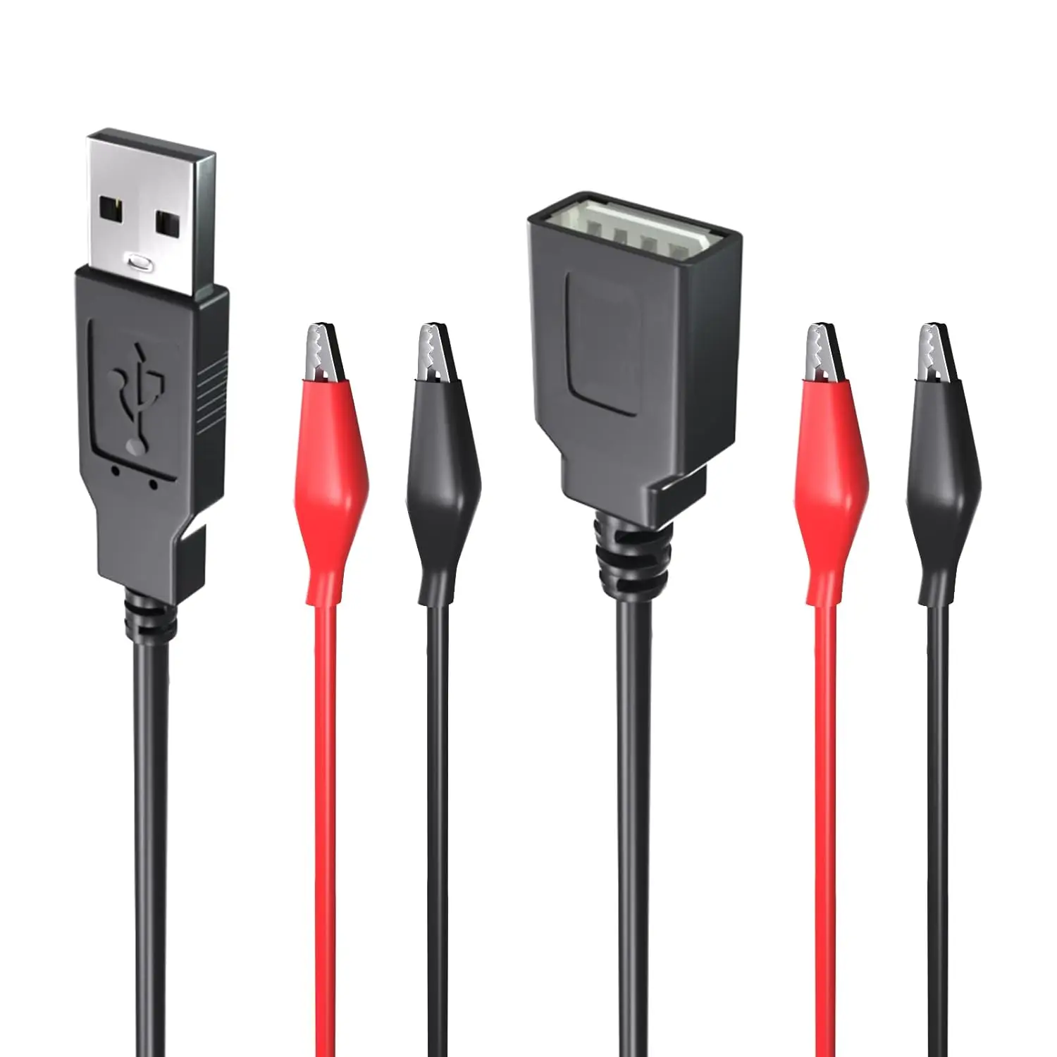 2pairs Alligator Test Clips Klem naar USB Mannelijke en Vrouwelijke Socket Meetsnoeren Connector Voeding Adapter Draad 50CM kabel